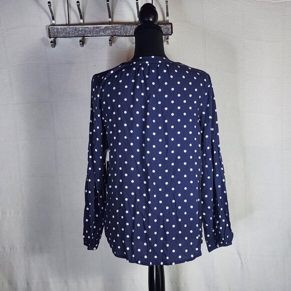Old Navy Navy Blue White Polka Dot V Neck Pull On Long Sleeve Rayon Top Size S - Picture 10 of 16
